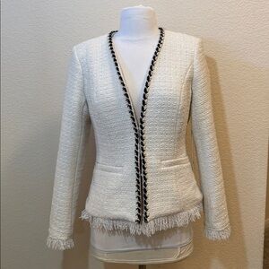 Aqua Ivory Tweed Blazer with Black Trim